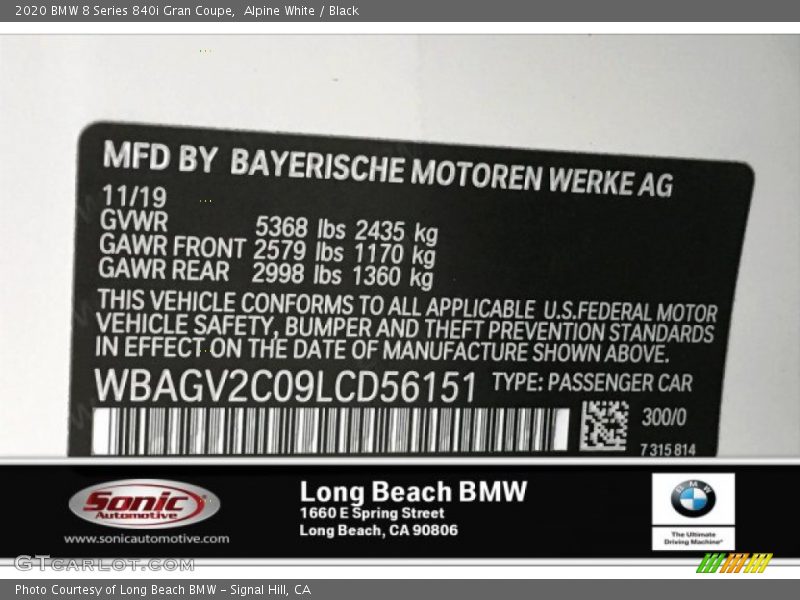 Alpine White / Black 2020 BMW 8 Series 840i Gran Coupe