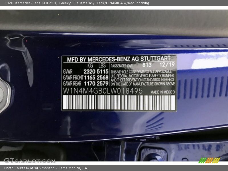 2020 GLB 250 Galaxy Blue Metallic Color Code 813