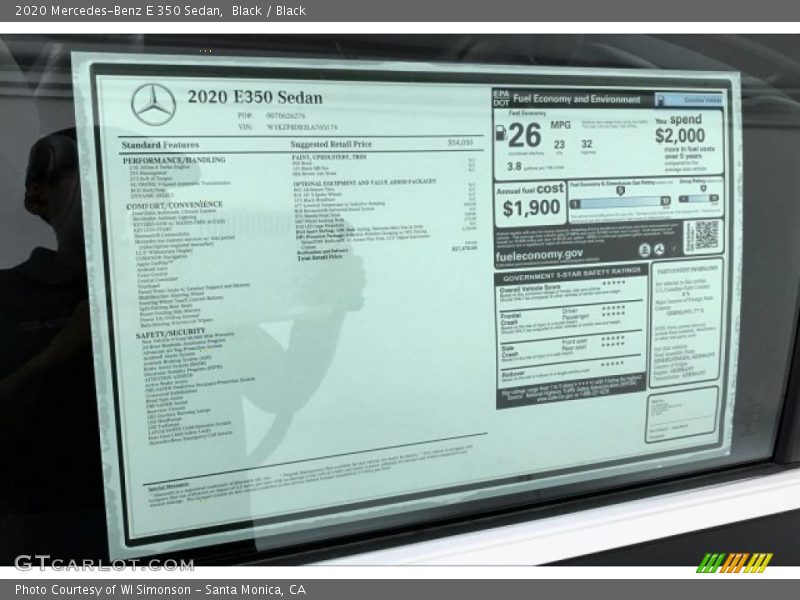  2020 E 350 Sedan Window Sticker