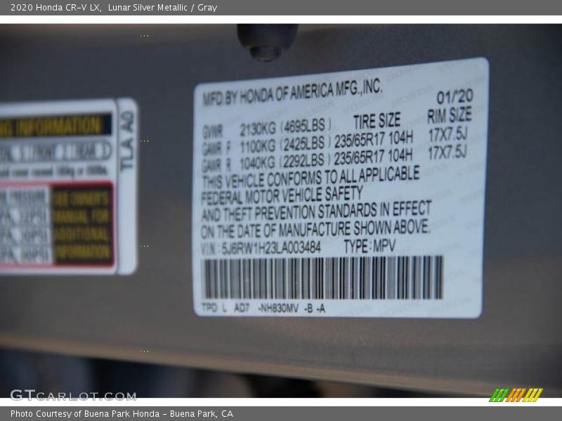 Lunar Silver Metallic / Gray 2020 Honda CR-V LX