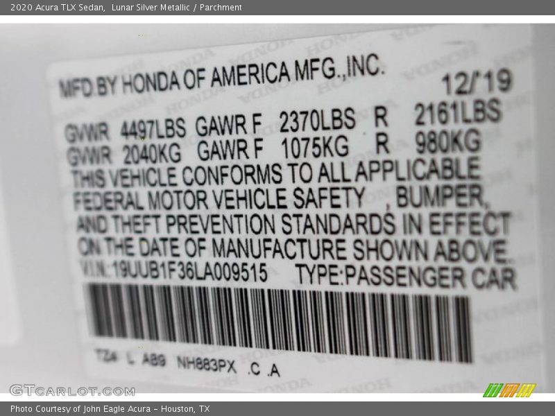 Lunar Silver Metallic / Parchment 2020 Acura TLX Sedan