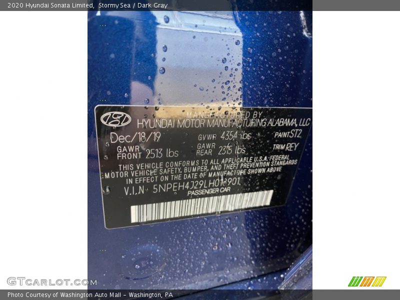2020 Sonata Limited Stormy Sea Color Code ST2