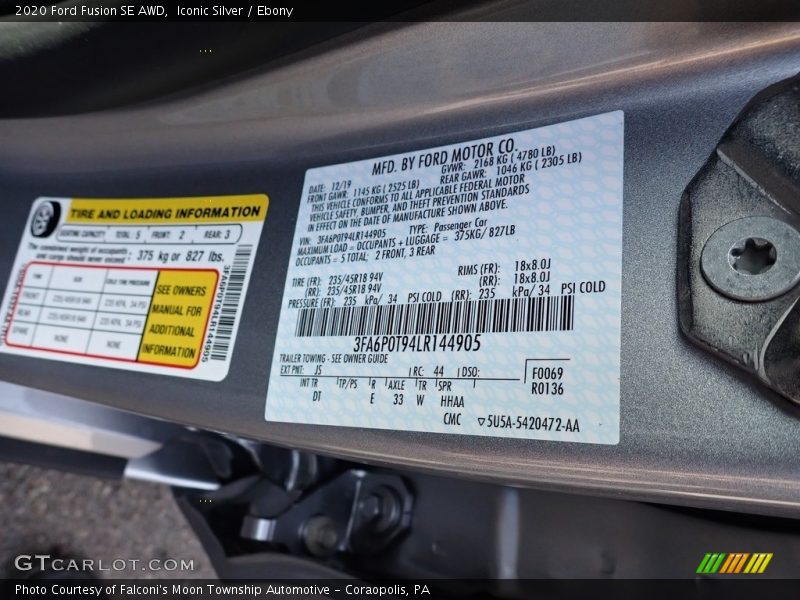 Iconic Silver / Ebony 2020 Ford Fusion SE AWD