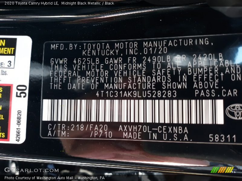 Midnight Black Metallic / Black 2020 Toyota Camry Hybrid LE