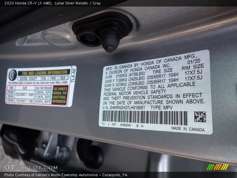 Lunar Silver Metallic / Gray 2020 Honda CR-V LX AWD