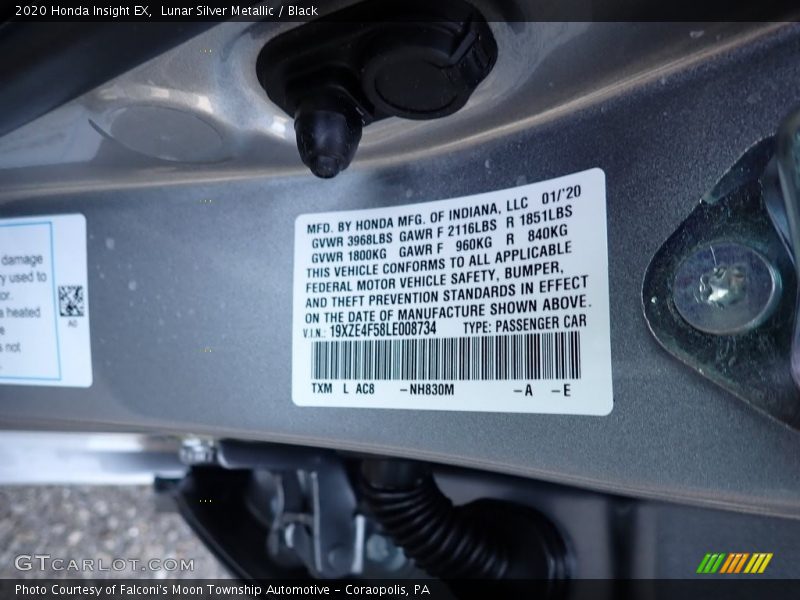 Lunar Silver Metallic / Black 2020 Honda Insight EX