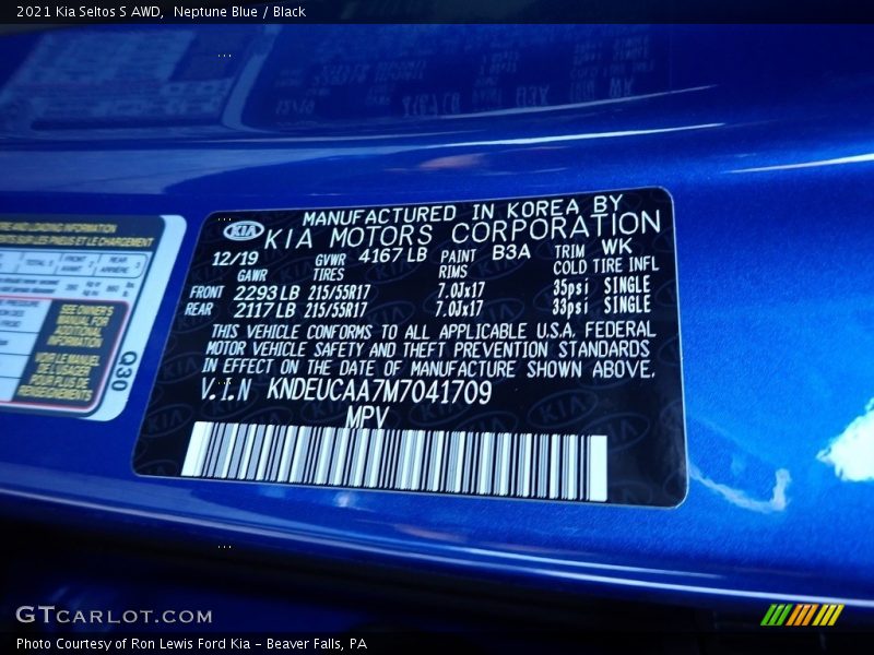 2021 Seltos S AWD Neptune Blue Color Code B3A