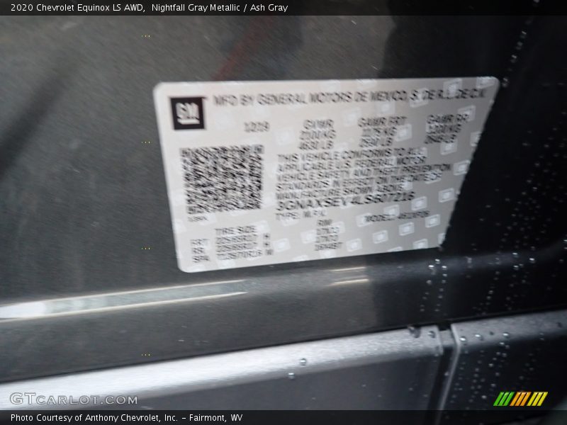Nightfall Gray Metallic / Ash Gray 2020 Chevrolet Equinox LS AWD