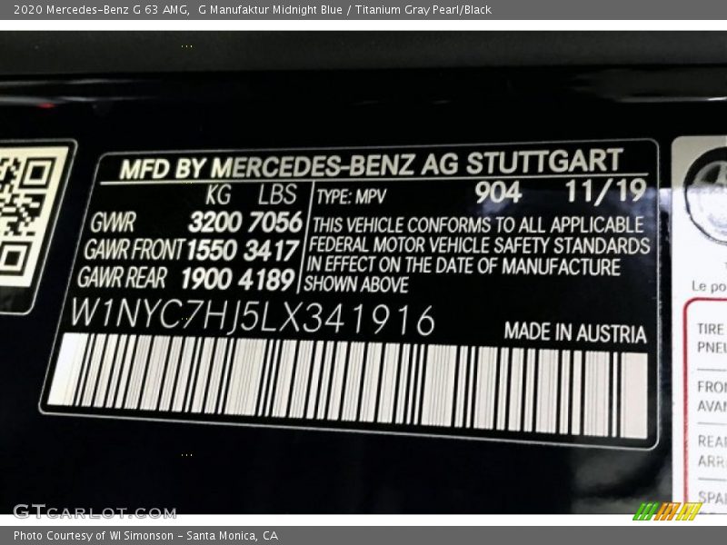 2020 G 63 AMG G Manufaktur Midnight Blue Color Code 904