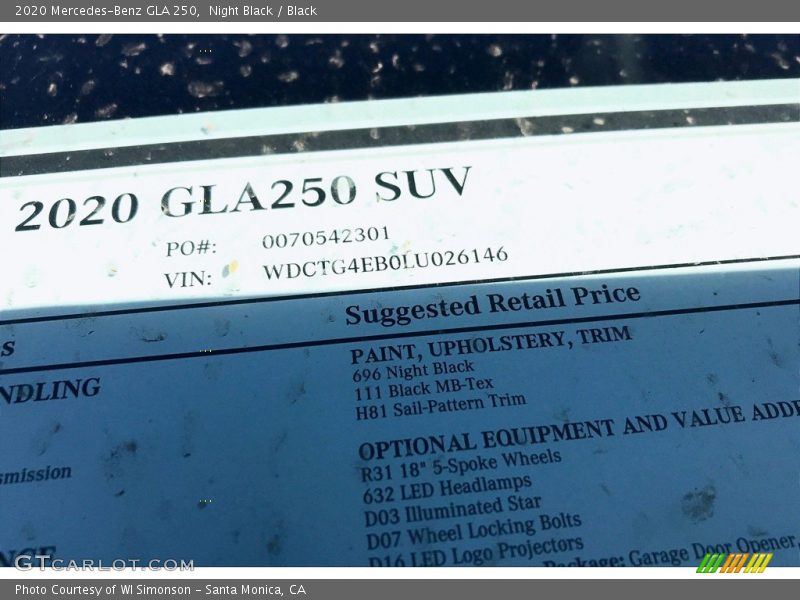 Night Black / Black 2020 Mercedes-Benz GLA 250