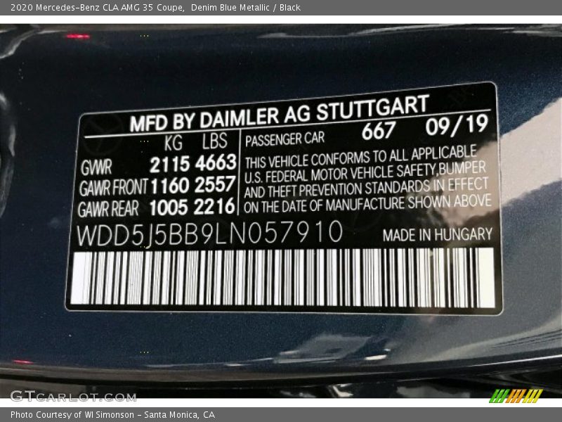 2020 CLA AMG 35 Coupe Denim Blue Metallic Color Code 667