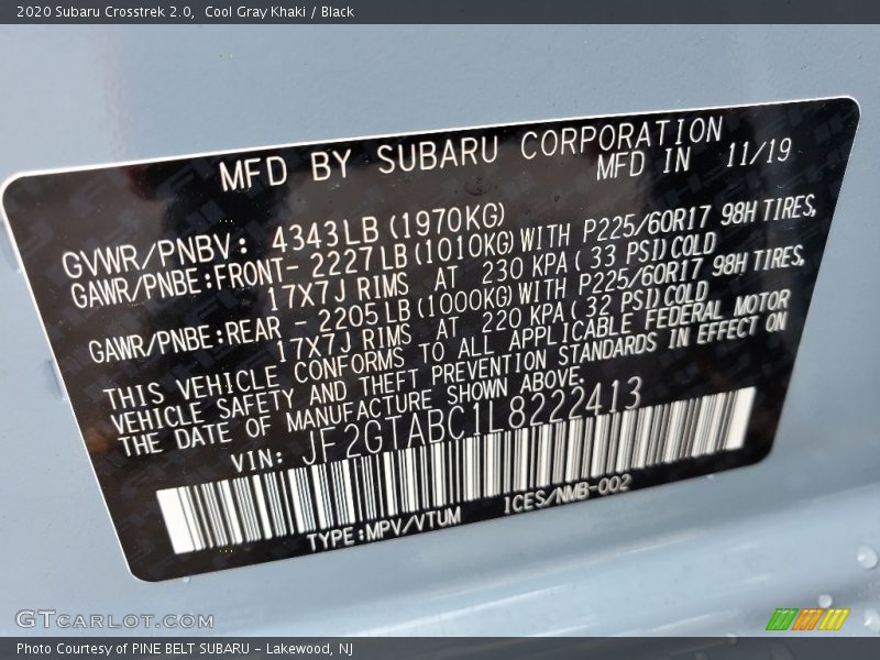 Cool Gray Khaki / Black 2020 Subaru Crosstrek 2.0