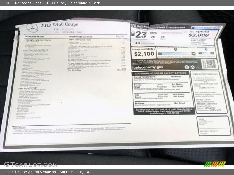  2020 E 450 Coupe Window Sticker