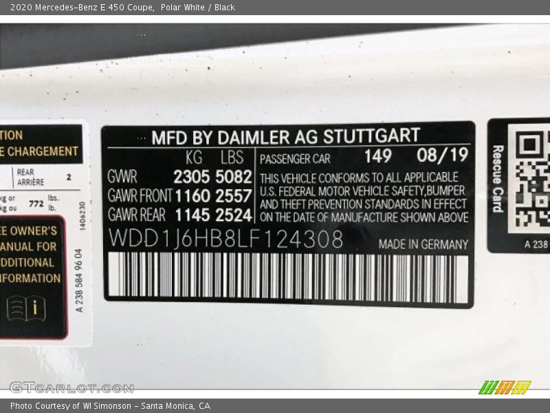 2020 E 450 Coupe Polar White Color Code 149