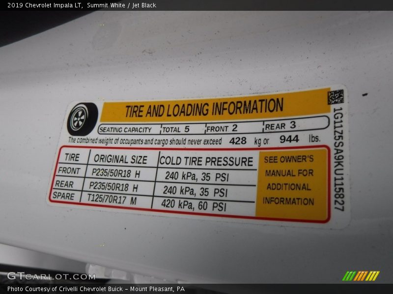 Summit White / Jet Black 2019 Chevrolet Impala LT