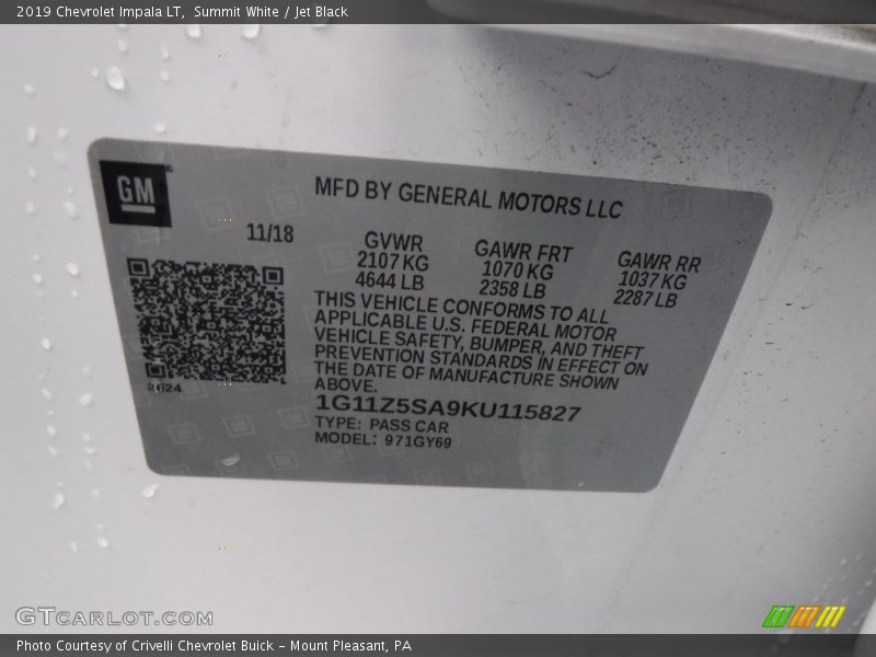 Summit White / Jet Black 2019 Chevrolet Impala LT
