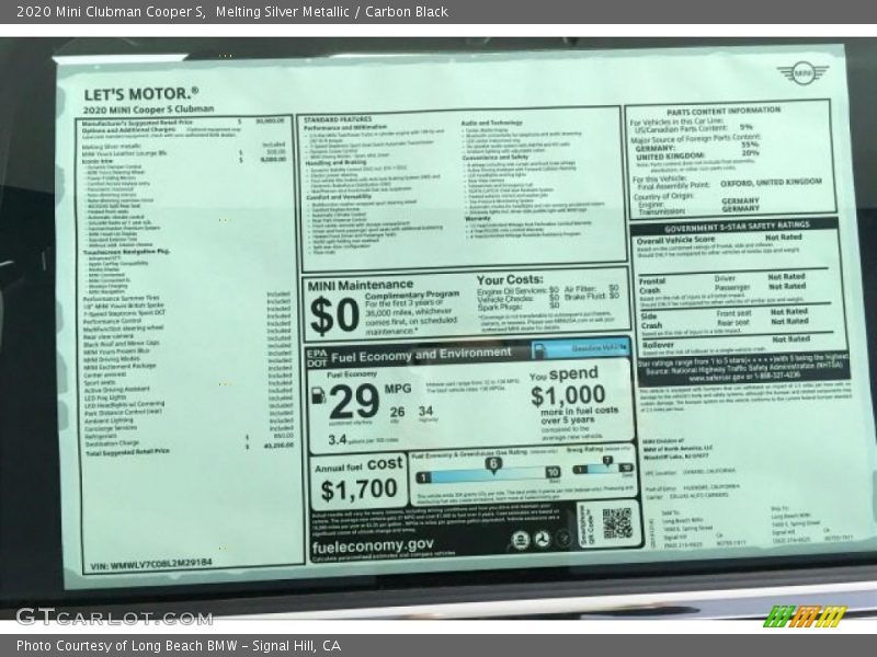  2020 Clubman Cooper S Window Sticker