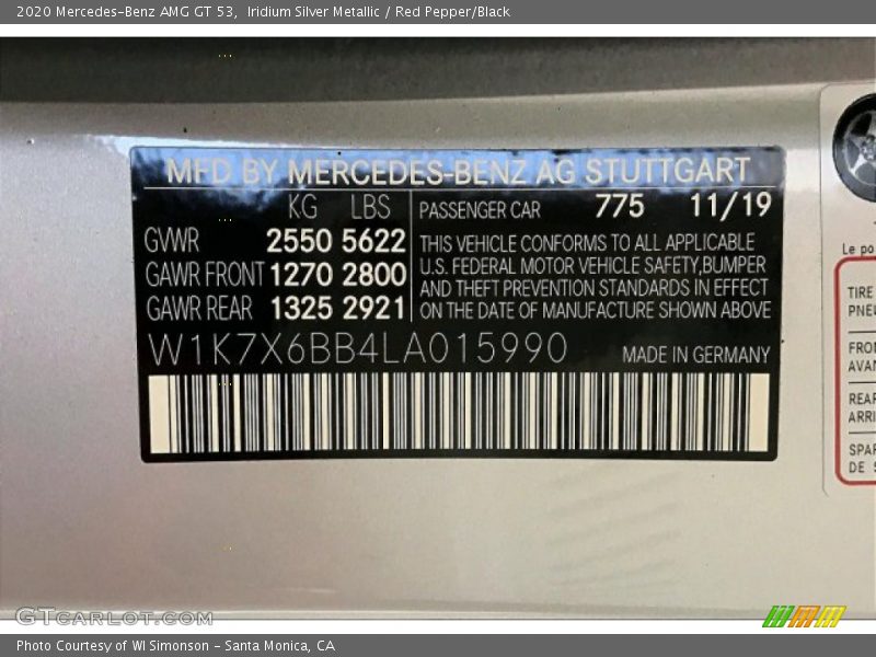2020 AMG GT 53 Iridium Silver Metallic Color Code 775
