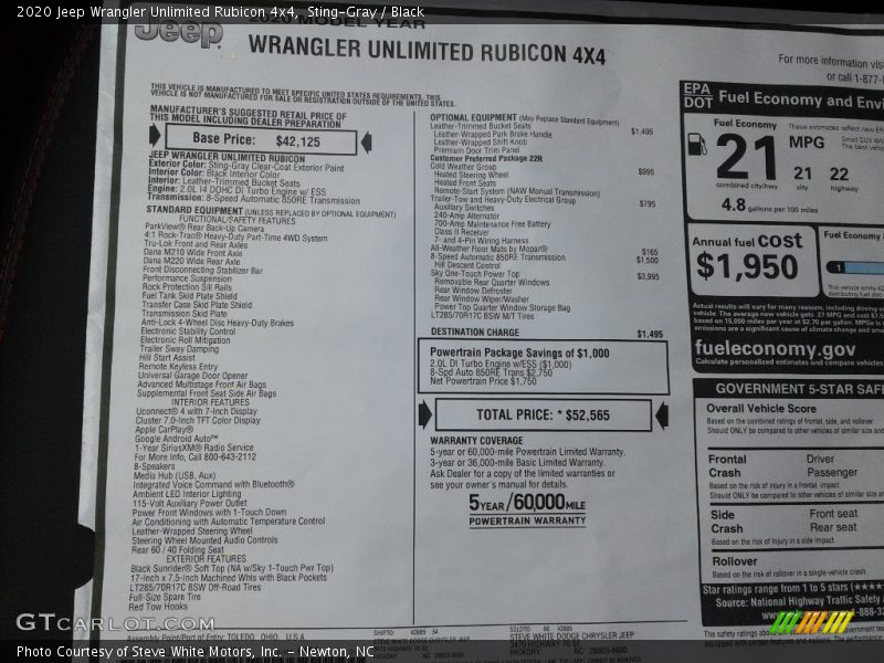 Sting-Gray / Black 2020 Jeep Wrangler Unlimited Rubicon 4x4