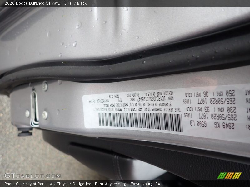 Billet / Black 2020 Dodge Durango GT AWD