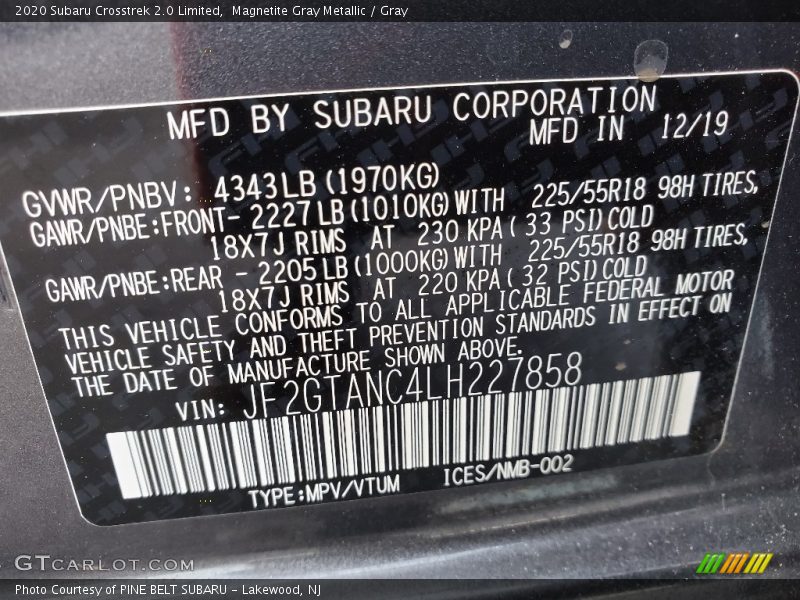 Magnetite Gray Metallic / Gray 2020 Subaru Crosstrek 2.0 Limited