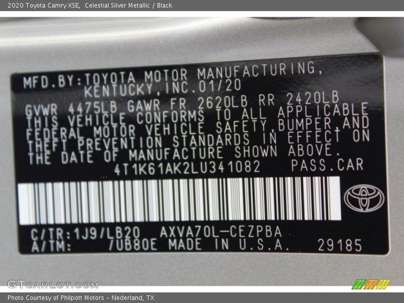 2020 Camry XSE Celestial Silver Metallic Color Code 1J9