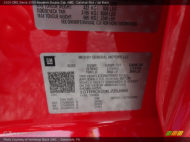 Cardinal Red / Jet Black 2020 GMC Sierra 1500 Elevation Double Cab 4WD