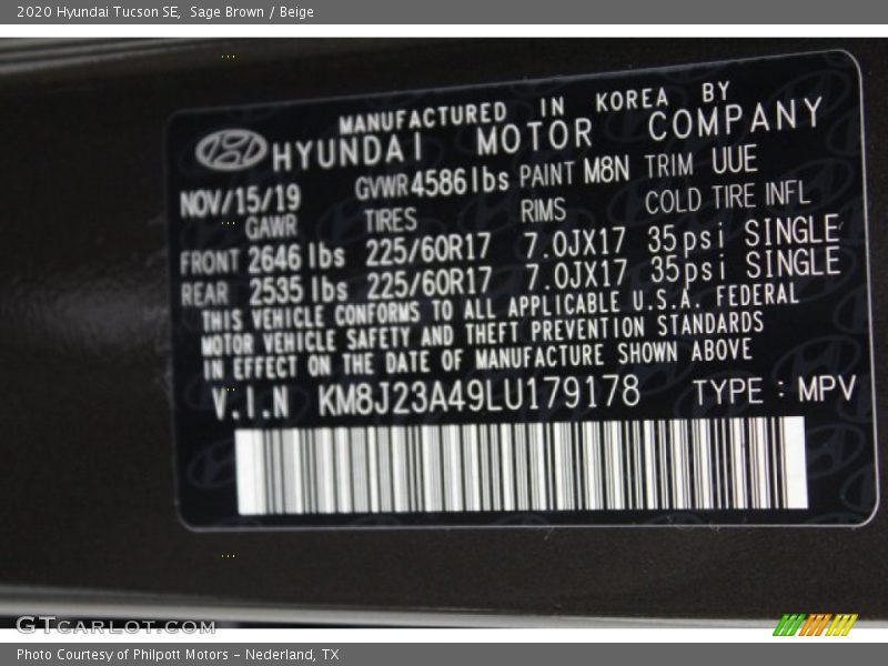 Sage Brown / Beige 2020 Hyundai Tucson SE