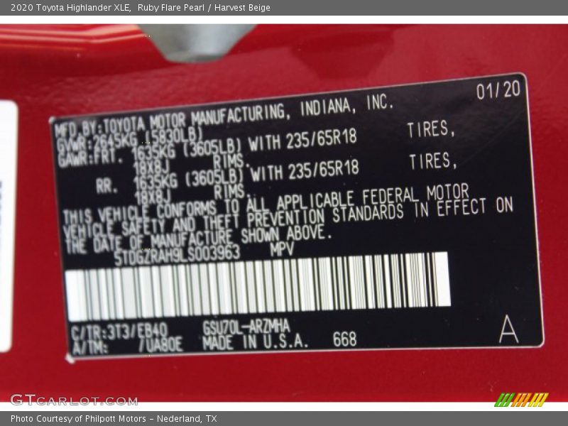 Ruby Flare Pearl / Harvest Beige 2020 Toyota Highlander XLE