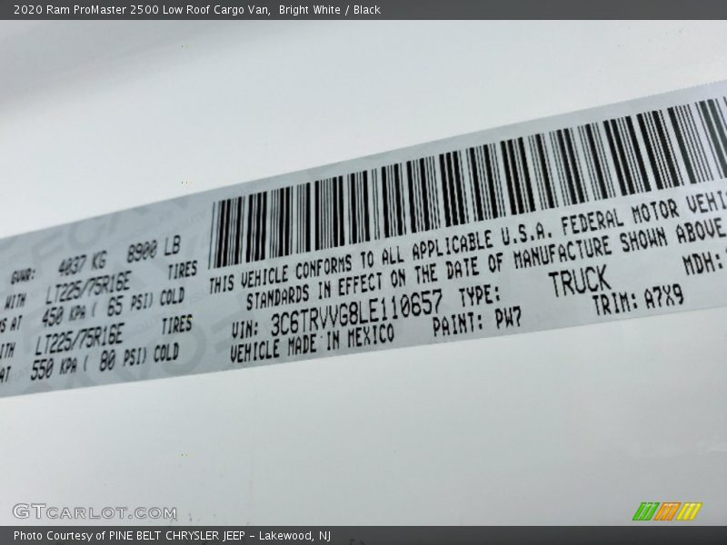 Bright White / Black 2020 Ram ProMaster 2500 Low Roof Cargo Van