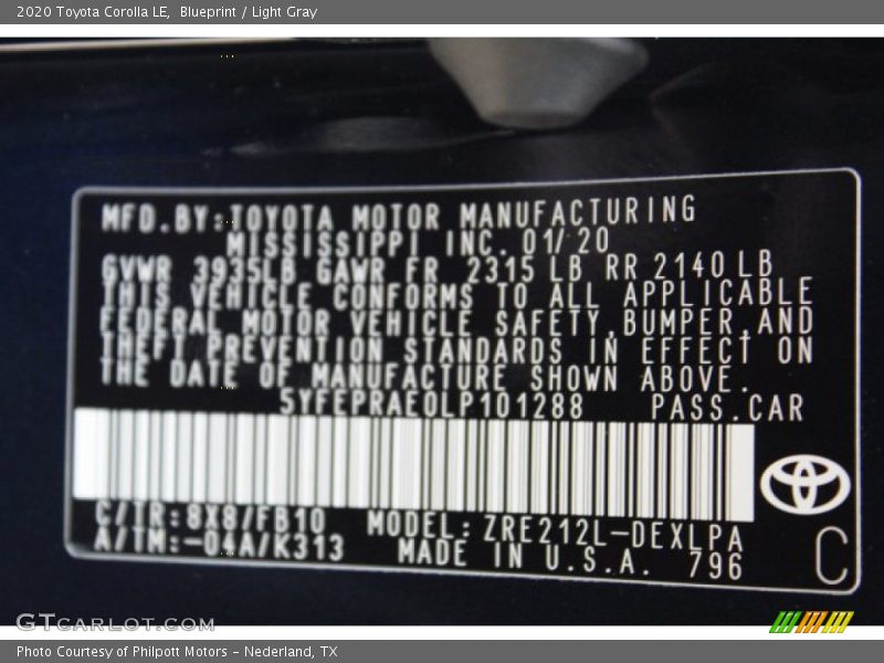 Blueprint / Light Gray 2020 Toyota Corolla LE