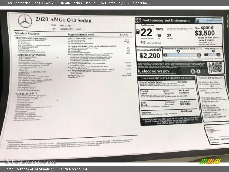 Iridium Silver Metallic / Silk Beige/Black 2020 Mercedes-Benz C AMG 43 4Matic Sedan