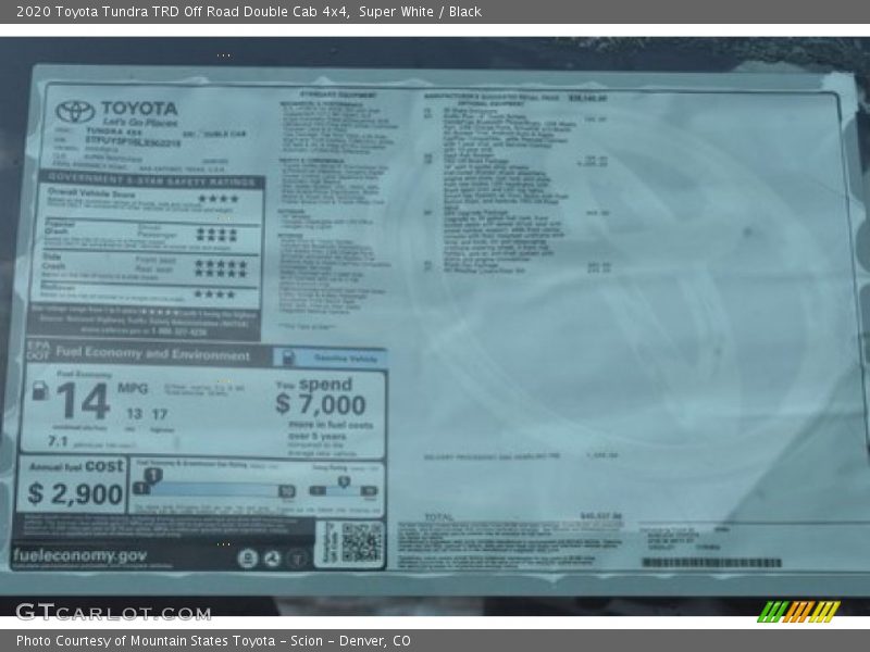 Super White / Black 2020 Toyota Tundra TRD Off Road Double Cab 4x4