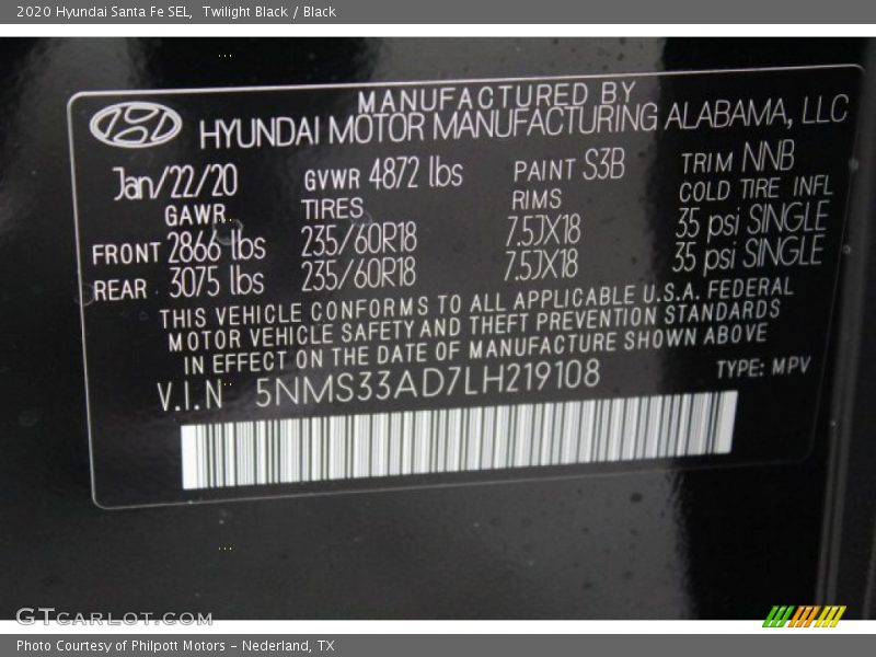 Twilight Black / Black 2020 Hyundai Santa Fe SEL