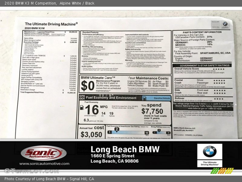 Alpine White / Black 2020 BMW X3 M Competition