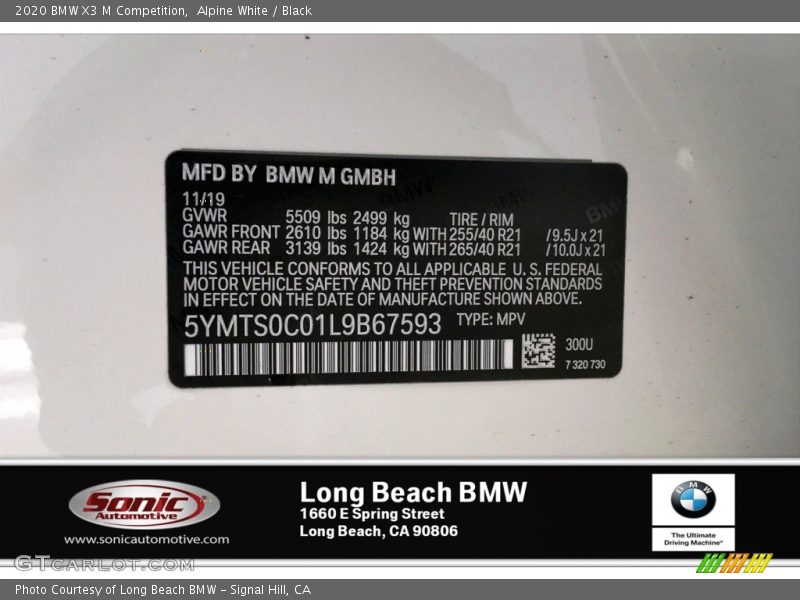 Alpine White / Black 2020 BMW X3 M Competition