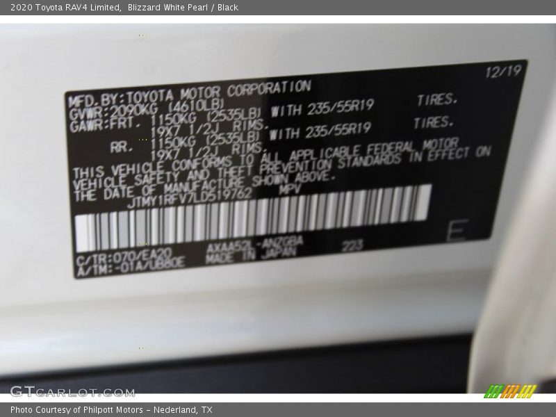 Blizzard White Pearl / Black 2020 Toyota RAV4 Limited