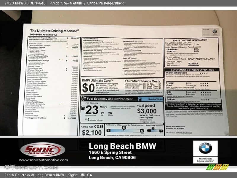 Arctic Grey Metallic / Canberra Beige/Black 2020 BMW X5 sDrive40i