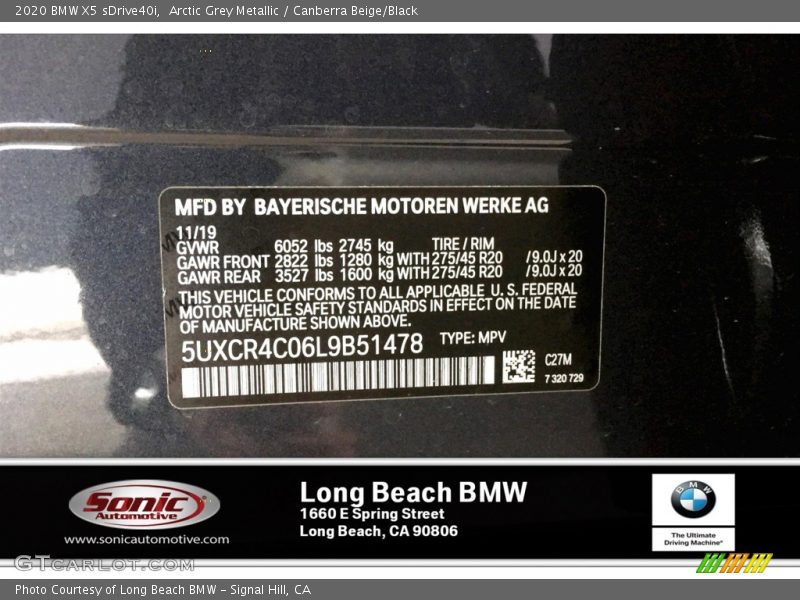 Arctic Grey Metallic / Canberra Beige/Black 2020 BMW X5 sDrive40i