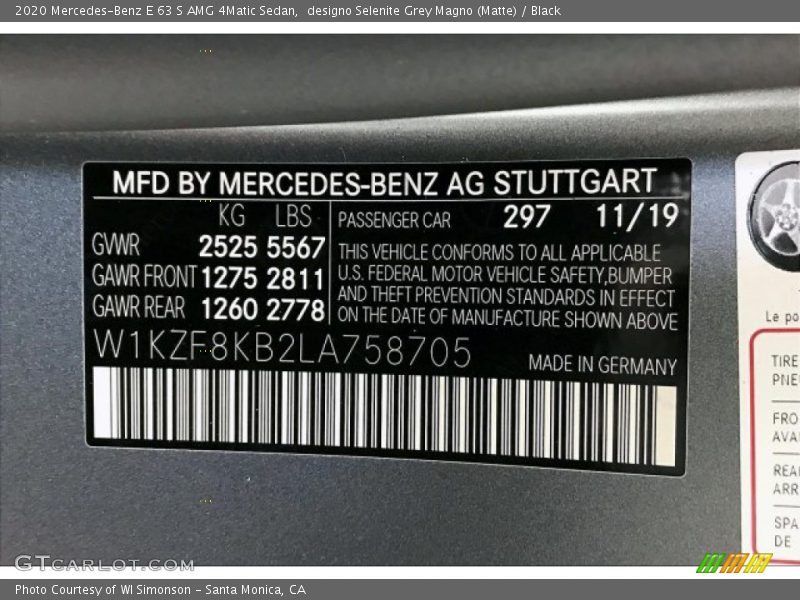 2020 E 63 S AMG 4Matic Sedan designo Selenite Grey Magno (Matte) Color Code 297