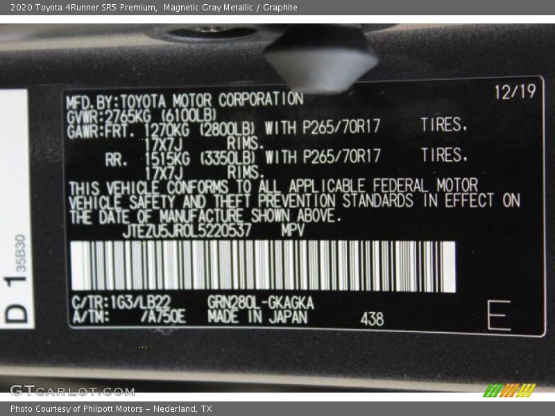 Magnetic Gray Metallic / Graphite 2020 Toyota 4Runner SR5 Premium