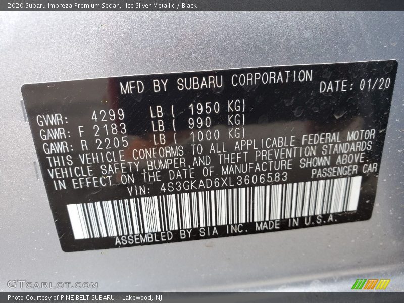 Ice Silver Metallic / Black 2020 Subaru Impreza Premium Sedan