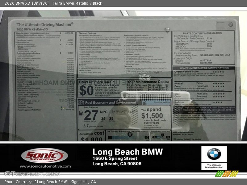 Terra Brown Metallic / Black 2020 BMW X3 sDrive30i