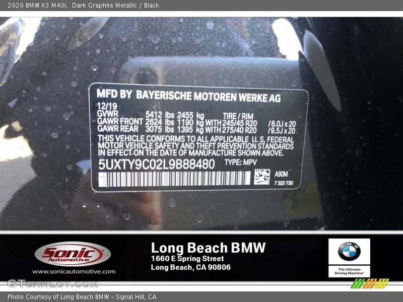 Dark Graphite Metallic / Black 2020 BMW X3 M40i
