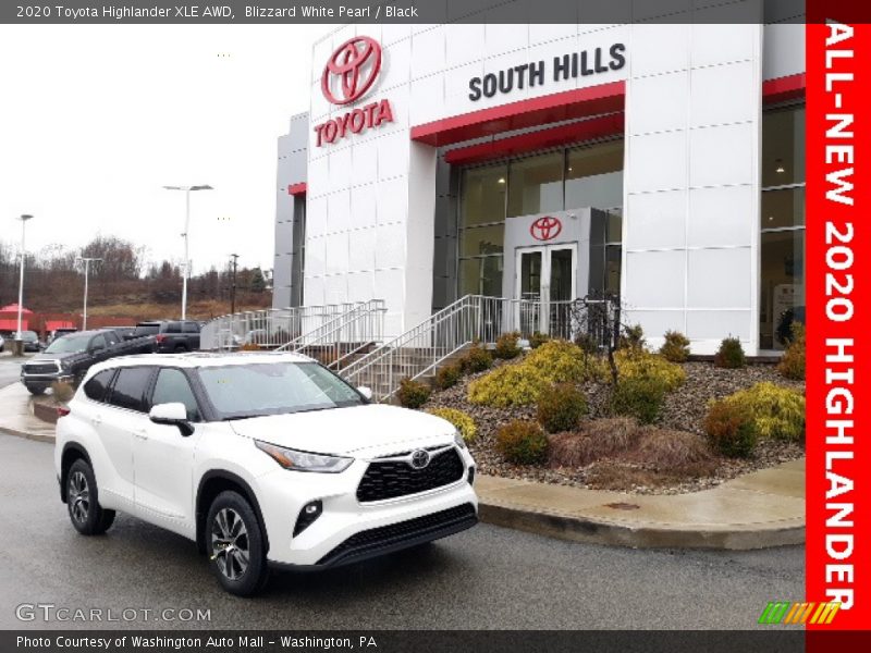 Blizzard White Pearl / Black 2020 Toyota Highlander XLE AWD