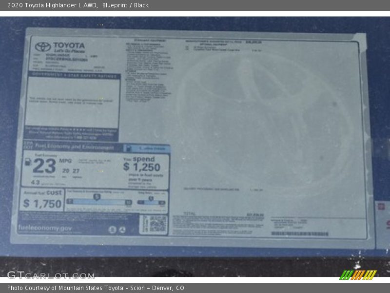 Blueprint / Black 2020 Toyota Highlander L AWD