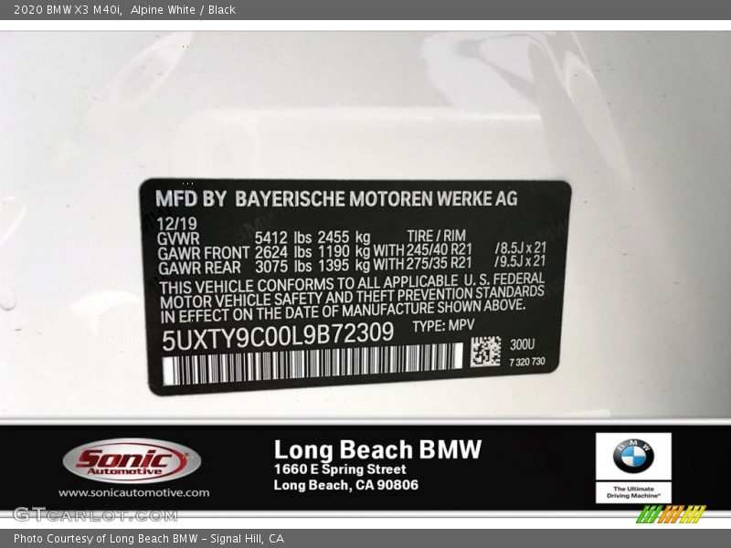Alpine White / Black 2020 BMW X3 M40i