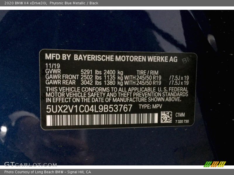 Phytonic Blue Metallic / Black 2020 BMW X4 xDrive30i