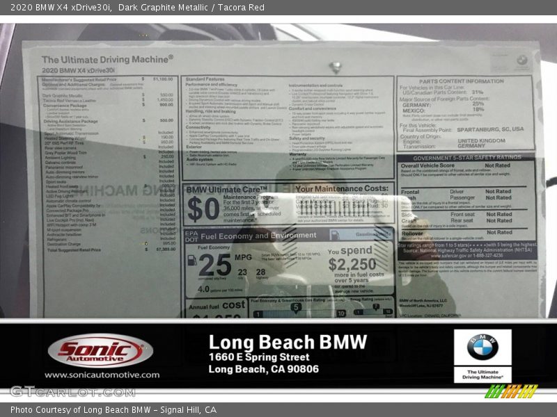 Dark Graphite Metallic / Tacora Red 2020 BMW X4 xDrive30i