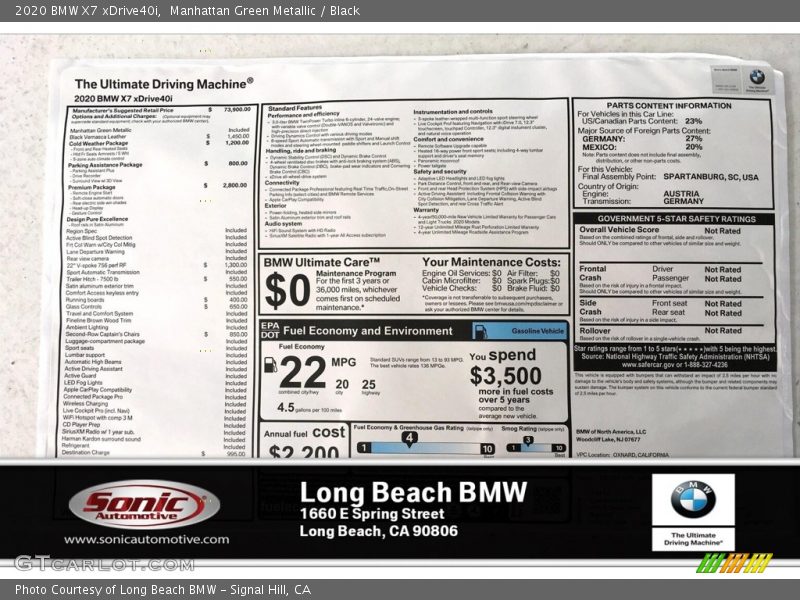 Manhattan Green Metallic / Black 2020 BMW X7 xDrive40i